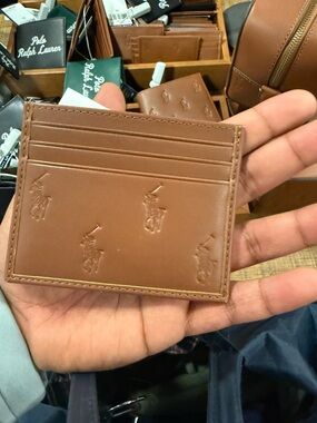 Ralph Lauren Brown Embossed Leather Card & Key Holder AUTHENTIC
